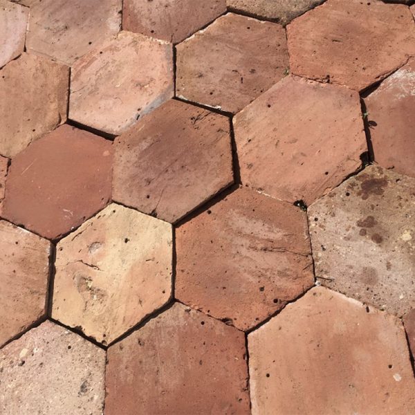 small format antique hexagonal terracotta tile