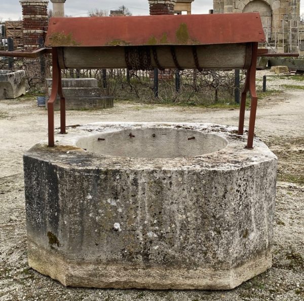 Stone Well Head With Wooden And Metal Pulley Bca Antique Materials