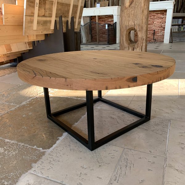 round table made from reclaimed oak wood