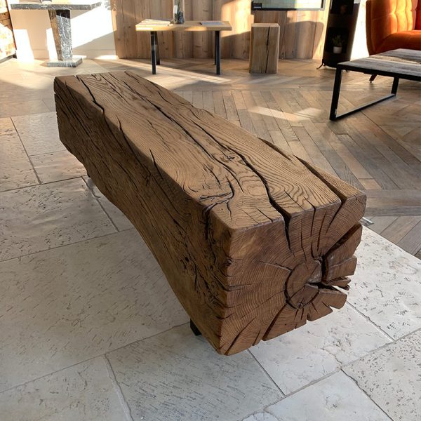 Wooden bench with metal legs